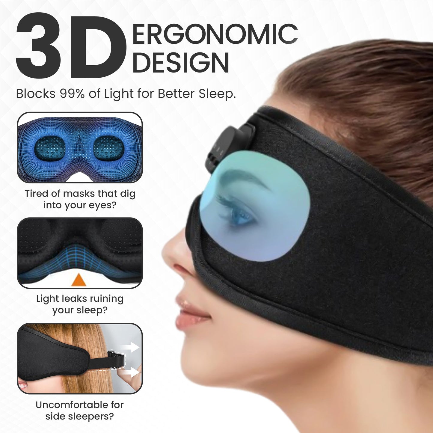 3D Bluetooth Sleep Mask – Blocks 100% Light & Soothing Sound Therapy for Insomnia Relief - Aloha Relax