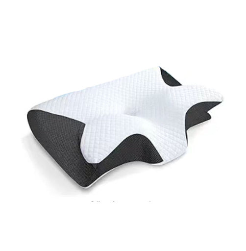 The Aloha Relax Neck Memory Home Sleep Pillow is a contoured memory foam pillow designed to provide optimal neck support. It features a white quilted cover with black side accents, ensuring ergonomic sleep.