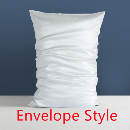 Against a blue backdrop, the white "Double-sided Silk Silk Heavy Sleep Pillowcase" from Aloha Relax exudes a palace luxury style with its envelope-style design, accompanied by the elegantly written words "Envelope Style" in red beneath the mulberry silk fabric.