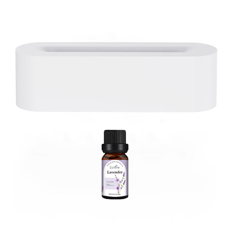 A small bottle with the Aloha Relax logo, identified by its "Lavender" label, is ideally suited for use with your Flame Aroma Diffuser Air Humidifier Ultrasonic Cool Mist Maker Fogger Led Essential Oil Lamp Realistic Fire Difusor. It is placed in front of a minimalist white shelf featuring rounded edges.