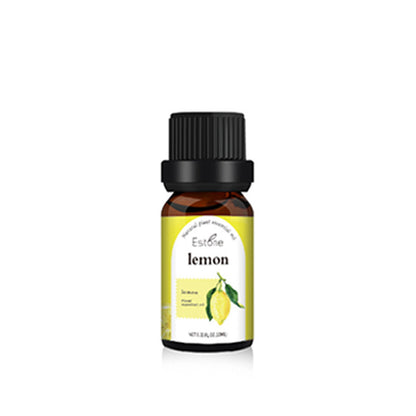 A small brown glass bottle with a black cap labeled "Aloha Relax Lemon" is perfect for your Flame Aroma Diffuser Air Humidifier. The label, featuring a lemon illustration, indicates it contains 10 ml of essential oil ideal for ultrasonic humidification.