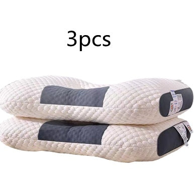 Three 3D Knitted Cotton Pillows from Aloha Relax, featuring a textured surface with black accents, are stacked. Perfect for stress relief and sleep improvement, the text "3pcs" is displayed above them, indicating their quantity. Tags likely provide brand or care information. Relax with Aloha Relax.